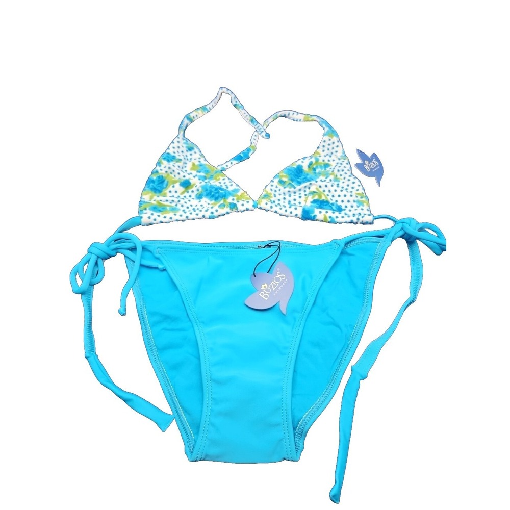 SWIM BATHING Suit Bikini Two Pc Buzios Brazil MED Blue  flower Felt New Tags